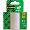 Scotch Nastro adesivo Magic, 2 + 1 Rotolo, 19 mm x 15 m - Nastro Trasparente Opaco e Scrivibile Ottimo per Casa, Ufficio e Scuola