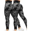 Kuzimua 2 Paia Leggins Sportivi Donna, Completo Palestra Donna Vita Alta Push Up Controllo della Pancia Opaco Elastici Morbido per Fitness Sport Yoga (M, A01 Nero+Nero)