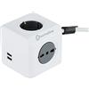 Electraline 62045 Multipresa Cubo Powercube 4 Posti con 2 USB 2.1A, 2 Schuko + Spina Italiana, 2 Bivalenti 10/16 Italiane, Colore Bianco, Cavo 1.5M