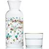 Wrenbury Set di caraffa e bicchiere da comodino, brocca in vetro da 700 ml con tazza, elegante caraffa decanter per camera da letto e sala da pranzo, design Flora