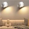 Mexllex Lampada da Parete 2Pcs, Applique Camera da Letto Lampada da Comodino Touch Batteria Ricaricabile Faretti da Parete Ruotare di 360° Magnetica,3 Colori e 3 Livelli di Luminosità
