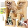 Lakpopya Salvadanaio Grande in Legno, Salvadanaio Personalizzato con Lettere A-Z, Area Obiettivo e Vano Trasparente per Banconote, Regalo Creativo per Bambini e Adulti (M)
