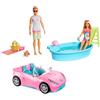 Barbie- Bambole Ken in Costume da Bagno con Auto Cabrio, Piscina con Scivolo e Accessori, Giocattolo per Bambini 3+Anni, GJB71