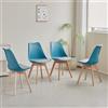 BenyLed - Set di 4 sedie da sala da pranzo scandinave, moderne sedie da cucina con cuscino in tessuto, sedie supplementari in lino con gambe in faggio, colore: turchese - tessuto