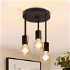 CBJKTX Plafoniera vintage nera - Plafoniera a sospensione a 3 fiamme E27 con 3 faretti Lampadario industriale a soffitto per sala da pranzo cucina corridoio