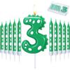 Herdear Candele di Compleanno con Dinosauro Verde per Ragazzo, 1 Candela Numero e 10 Candeline Lunghe Sottili per Tutti i Compleanni Decorazione per Feste e Compleanni a Tema Dinosauri (Numero 3)