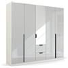 Rauch Möbel Modern by Quadra Spin - Armadio con ante girevoli, in vetro bianco e bianco, con specchio, con 3 aste appendiabiti, 3 ripiani, 2 cassetti, 226 x 210 x 54 cm