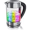 Arendo - Nuovo Bollitore elettrico LED RGB in acciaio inox e vetro con regolazione della temperatura - 1,7l - Funzione Sterilizza - BPA free - L'acqua si colora ad ogni soglia di temperatura - OFFERTA