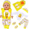 Carreuty Vestiti per bambole da 14-18 pollici, inclusi con berretto, calze, pantaloni a maniche lunghe e gialli, carine anatre gialle vestire in cotone per New Baby Doll 35-43 cm per bambini e ragazze