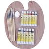 EXERZ Set di pennelli e tavolozza - 6 Pennelli- 12 tubetti da 12ml di pittura acrilica atossica- Tavolozza di legno/Tutto in Uno