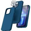 TOCOL 5 in 1 Cover iPhone 13 Pro, 2 Pellicola Vetro Temperato + 2 Pellicola Fotocamera, Custodia iPhone 13 Pro Silicone Liquido Antiurto 360 Gradi Protezione Case - Blu Notte
