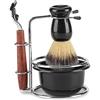 Fdit 4 pezzi kit da barba set da barba rasoio manuale + supporto per supporto in acciaio inossidabile + set di pennelli + ciotola