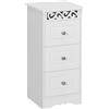 HOMCOM Mobiletto Bagno Salvaspazio con 3 Cassetti, Decoro Intaglio Floreale, Mobiletto Cassettiera per Bagno in Legno,30x30x68.5cm,Bianco| Aosom Italy