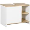 kleankin Mobile Bagno Sottolavabo con Armadietto e 2 Mensole in Legno Truciolare, 77 x 45 x 60cm, Bianco e Color Legno|Aosom