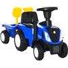 HOMCOM Trattore per Bambini Cavalcabile con Rimorchio, Rastrello e Pala, Gioco Educativo per Bimbi 12-36 Mesi, 91x29x44cm, Blu|Aosom