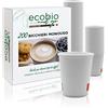 ECOBIO and GO 200 Bicchieri di Carta 200ml, Bicchieri Acqua Biodegradabili e Compostabili, Bicchieri Monouso Senza Plastica per Te' e Caffè (200)