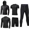 HZQIFEI 5 Pezzi Completi Sportivi Abbigliamento Uomo Abbigliamento Sportivo Giacca con Cappuccio Camicie a Compressione Pantaloni a Compressione Pantaloncini Set (Stile#7, XL)