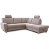 CAVADORE Wisconsin - Divano ad angolo con 2 poggiatesta, stile rustico, gambe in legno di faggio, microfibra effetto pelle, dimensioni: 248 x 88 x 215 cm (L x A x P), colore: grigio scuro