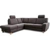 CAVADORE Wisconsin - Divano ad angolo con 2 poggiatesta, stile rustico, gambe in legno di faggio, microfibra effetto pelle, dimensioni: 248 x 88 x 215 cm (L x A x P), colore: grigio scuro