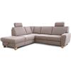 CAVADORE Wisconsin - Divano ad angolo con 2 poggiatesta, stile rustico, gambe in legno di faggio, microfibra effetto pelle, dimensioni: 248 x 88 x 215 cm (L x A x P), colore: grigio scuro