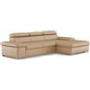 CAVADORE Divano angolare in pelle Valerie con sedia a sdraio XL/divano angolare con regolazione testiera, grande sedia a sdraio + piedini in metallo / 286 x 73 x 174 / vera pelle beige