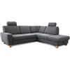 CAVADORE Wisconsin - Divano ad angolo con 2 poggiatesta, stile rustico, gambe in legno di faggio, microfibra effetto pelle, dimensioni: 248 x 88 x 215 cm (L x A x P), colore: grigio scuro
