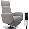 CAVADORE Cobra - Poltrona TV con 2 motori elettrici e batteria e funzione relax, ergonomica, 71 x 112 x 82 cm, effetto pelle, colore: Grigio chiaro