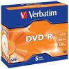 Verbatim 43519 4.7GB 16x Dvd-R Jewel Case - Matt Silver (Pack of 5) by