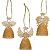 DRW Set di 3 angioletti in vetro dorato 6 cm