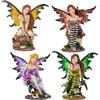 DRW Set di 4 fate della foresta in resina dipinte a mano 5x5x12 cm