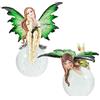 DRW Set di 2 Fate Verdi su Sfera di Vetro in Resina Dipinta a Mano 13x6 cm, Verde e Trasparente