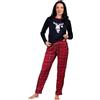 HEYO Pigiama lungo da donna, 100% cotone, set da due pezzi, a maniche lunghe, a quadretti, pigiama natalizio, Natale, XL