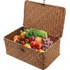 Sporgo Cesto in vimini con coperchio: cesto portaoggetti a cerchio da mare, cestino portaoggetti rettangolare, 23 x 13 x 8 cm, cestino in vimini per cucina, carta igienica, conservazione del bagno