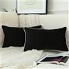 LIGICKY Set di 2 federe per cuscini lombari in velluto nero, stile minimalista, in tinta unita, decorative in corda bianca, morbide federe rettangolari, per divano, feste, 30.5x50.8 cm