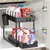 Eufrozy Organizer Sottolavello Cucina, Organizer Sottolavello a 2 Livelli, Alzare Scorrevole Scaffale Cassetti con 4 Ganci e 1 Tazza Sospesa, Scaffale Multiuso per Cucina e Bagno
