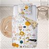 Ulticool - Copripiumino - Biancheria da letto leone coccodrillo giraffa dinosauro animali - 140 x 200 cm - federa 60 x 70 cm - per piumino 1 persona camera - bambini ragazzi ragazze - bianco beige