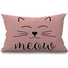 BGBDEIA Federa per cuscino a forma di gatto, 30 x 50 cm, motivo: gattino, gatto, sorriso, rettangolare, per la casa, in cotone, lino, per letto, divano, rosa, 30 x 50 cm