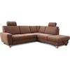 CAVADORE Wisconsin - Divano ad angolo con 2 poggiatesta, stile rustico, gambe in legno di faggio, microfibra effetto pelle, dimensioni: 248 x 88 x 215 cm (L x A x P), colore: grigio scuro