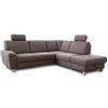 CAVADORE Wisconsin - Divano ad angolo con 2 poggiatesta, stile rustico, gambe in legno di faggio, microfibra effetto pelle, dimensioni: 248 x 88 x 215 cm (L x A x P), colore: grigio scuro