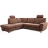 CAVADORE Wisconsin - Divano ad angolo con 2 poggiatesta, stile rustico, gambe in legno di faggio, microfibra effetto pelle, dimensioni: 248 x 88 x 215 cm (L x A x P), colore: grigio scuro