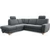 CAVADORE Wisconsin - Divano ad angolo con 2 poggiatesta, stile rustico, gambe in legno di faggio, microfibra effetto pelle, dimensioni: 248 x 88 x 215 cm (L x A x P), colore: grigio scuro
