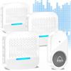 SURFOU Campanello Senza Fili Da Esterno Impermeabile Wireless 300M Distanza Trasmettitore Casa interno Ricevitore 55 Suonerie 5 Volumi Indicatori LED (Bianco, 3 ricevitori + 1 trasmettitore)