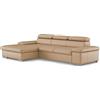 CAVADORE Divano angolare in vera pelle Valerie con sedia a sdraio XL/divano angolare con regolazione testiera, grande sedia a sdraio + piedini in metallo / 286 x 73 x 174 / pelle beige