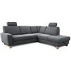 CAVADORE Wisconsin - Divano ad angolo con 2 poggiatesta, stile rustico, gambe in legno di faggio, microfibra effetto pelle, dimensioni: 248 x 88 x 215 cm (L x A x P), colore: grigio scuro