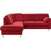 CAVADORE Belfast - Divano angolare con anima in piuma, design moderno, in microfibra, 243 x 88 x 218 cm, colore: Rosso