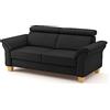 CAVADORE Divano a 3 posti Ammerland in vera pelle con anima a molla + regolazione testiera / 186 x 84 x 93 / pelle nera