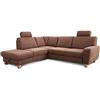 CAVADORE Wisconsin - Divano ad angolo con 2 poggiatesta, stile rustico, gambe in legno di faggio, microfibra effetto pelle, dimensioni: 248 x 88 x 215 cm (L x A x P), colore: grigio scuro