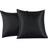FARFALLAROSSA Set di 2 Federe in Raso 65 x 65 cm Nero, Federa Cuscino Letto Morbida e Setosa al Tatto, Chiusura a Busta, Antiacaro e Ipoallergico, Protezione Capelli e Pelle & Antirughe