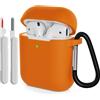 KOKOKA Custodia in Silicone Compatibile per AirPods 2 con Kit di Pulizia, Case Cover Protettiva in Premium Silicone per Airpods Seconda Generazione 2019 con Moschettone, Arancione