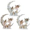 DRW Set di 3 fate con bambina su luna di fiori in resina dipinta a mano 11x4x13 cm
